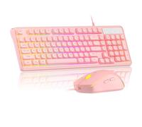 MageGee GK980 - Combo de teclado y mouse rosa cremoso, teclado retroiluminado RGB con cable para juegos, mouse de sensibilidad ajustable para PC/loptop/Mac
