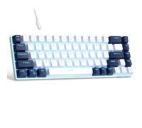 MageGee MK-Box - Teclado mecánico para juegos portátil 60% retroiluminado con LED, compacto, 68 teclas con interruptor rojo para ordenador portátil Windows, PC, Mac - Blanco/azul