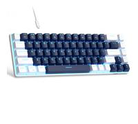 MageGee MK-Box - Teclado portátil 60% mecánico para juegos, retroiluminado LED, compacto, 68 teclas, mini teclado de oficina con cable con interruptor azul para Windows, laptop, PC, Mac, color azul y