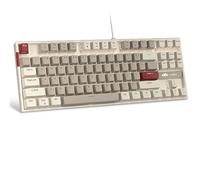 MageGee Teclado mecánico 75% para juegos, interruptor marrón, retroiluminación LED blanca, 87 teclas compactas TKL con cable para Windows, laptop, PC, jugador, color gris retro y blanco
