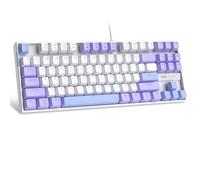 MageGee Teclado mecánico 75 % para juegos, interruptor rojo, retroiluminación LED azul, 87 teclas, compacto TKL, teclado de computadora con cable para Windows, laptop, PC, jugador, color blanco/morado