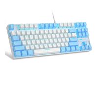 MageGee Teclado mecánico 75% para juegos, interruptor rojo, retroiluminación LED azul, 87 teclas compactas TKL con cable para Windows, laptop, PC, gamer, blanco/azul
