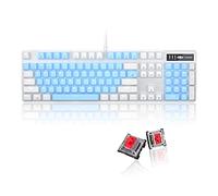 MageGee Teclado mecánico para juegos, 104 teclas, teclados mecánicos retroiluminados blancos con interruptores rojos y teclas de doble disparo, teclado ergonómico con cable para computadora de