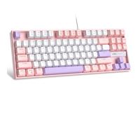 MageGee Teclado mecánico para juegos 75% con interruptor rojo, retroiluminación LED azul, 87 teclas TKL con cable para Windows PC Gamer, blanco/rosa