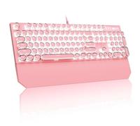 MageGee Teclado mecánico para juegos de máquina de escribir, teclas redondas retro punk rosa, 104 teclas LED retroiluminadas con cable para laptop, Mac, PC, jugador, con reposamuñecas magnético