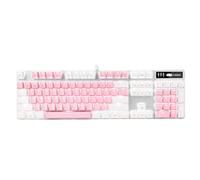 MageGee Teclado mecánico para juegos, nuevo interruptor azul mejorado de 104 teclas, teclado retroiluminado blanco, teclado mecánico con cable USB para computadora portátil, escritorio, jugadores de