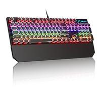 MageGee Teclados mecánicos para juegos de escribir, teclado retro punk redondo LED arco iris retroiluminado USB con cable para juegos y oficina, para Windows Laptop PC Mac - interruptores azules/negro
