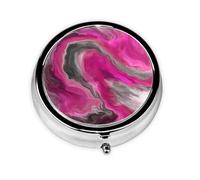Magenta Negro Gris Joya Tono Fluido Arte Remolino, Pastillero, Pastillero redondo Pequeño contenedor de pastillas Organizador de pastillas de viaje