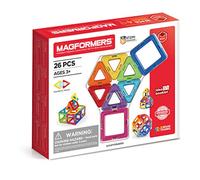 Magformers 26-Piece Stem Magnetic Tiles Toy, Used in Schools For Maths and Geometry, Rainbow-Coloured Squares and Triangles with Rotating Magnets.