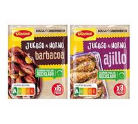 Maggi Jugoso al Horno a la Barbacoa - 1 Bolsa para Horno con Condimentos - Paquete de 16x30g - Total: 480g & Jugoso al Horno Pollo al Ajillo - Pack de 8 x 36 g