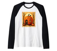 Magia escénica de Halloween Pumpkin House Camiseta Manga Raglan