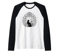 Magia Floral de Mandala de Gato Bruja Celestial Camiseta Manga Raglan