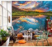 Magia Lago Papel Pintado Mural Azul Verde Naturaleza Dormitorio Premium 12ft X