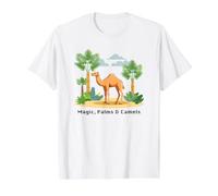 Magia, Palms $ Camellos Boho Style Desert Oasis Illustration Camiseta gráfica económica, Hombre, Blanco, L