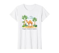 Magia, Palms $ Camellos Boho Style Desert Oasis Illustration Camiseta gráfica económica, Mujer, Blanco, L