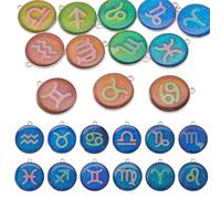 Magibeads 12 colgantes de resina de 12 constelaciones con detección de temperatura, cambio de color, planos, redondos, signos del zodiaco con aleación de platino, dijes del zodiaco para pulsera