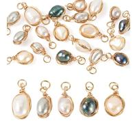 Magibeads 20 colgantes de perlas cultivadas naturales de agua dulce de 5 estilos, abalorios de perlas envueltos en alambre de cobre para hacer joyas, colgantes de verano, dijes de playa para aretes