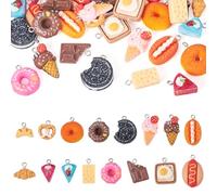 Magibeads 32 dijes de resina para hacer joyas, lindos dijes de imitación de helado, perrito caliente, pan, colgantes Kandi a granel para hacer llaveros, adornos colgantes, aretes, pulseras