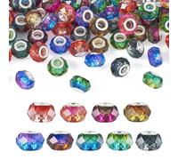 Magibeads 72 cuentas espaciadoras de cristal de resina facetada de 14 mm con agujeros grandes, 9 colores, cuentas europeas redondas degradadas con núcleos de latón para manualidades, pulseras,