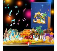 Magic Ants - Tarjeta de felicitación de Navidad 3D desplegable con escena del nacimiento, luces y música - Tarjeta religiosa con el texto "Silent Night, Holy Night", escena del nacimiento de Jesús