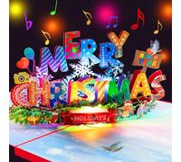 Magic Ants Tarjeta de Navidad 3D desplegable con luces LED y música, tarjeta de felicitación festiva con copos de nieve, árbol de Navidad, muñeco de nieve, tarjetas musicales luminosas, tarjeta de