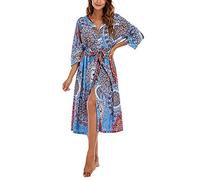 MAGIC ARMOR Bata de baño larga y corta para mujer, bata tipo kimono, suave, informal, ropa de descanso para mujer, PAT3, M