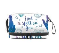 Magic Boho Skull Palmistry Hand Crystal Ball Bottle and Black Cat - Bolsa de cosméticos de doble capa para mujeres y niñas, neceser de viaje para maquillaje, práctica bolsa organizadora con