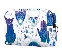 Magic Boho Skull Palmistry Hand Crystal Ball Bottle and Black Cat Cosméticos Bolsa para mujer, Neceser de viaje, Neceser grande Bolsa organizadora con cremallera, multicolor,