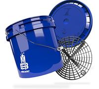 MAGIC BUCKET | Paquete de lavado a mano para coche, cubo de lavado con tapa a juego, 3,5 US, aprox. 13 litros, con protector de grit, colador de suciedad, juego de lavado, color azul/negro