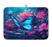 Magic Butterfly Flower - Tapete de microfibra absorbente para secar platos, escurridor de platos, para cuchara de cocina, plato de vidrio, 16 x 18 pulgadas