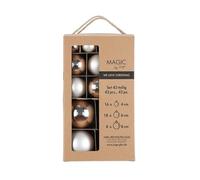 MAGIC by Inge - Juego de 42 Bolas de Navidad de Plata escarchada con diámetro de 4 cm, 6 cm y 8 cm, Cristal Decorativo para árbol de Navidad