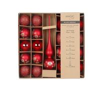 Magic by Inge Merry Red - Juego de Bolas de Navidad (19 Piezas, con Punta y Bolas, Cristal), Color Rojo