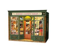 Magic Candy Shop - Estantería de esquina para libros, rompecabezas de madera 3D, luz LED, modelo de escena de sujetalibros, kit hecho a mano, decoración del hogar de fantasía