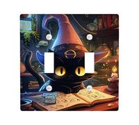 Magic Cat - Placa de cubierta para interruptor de luz, cubierta de tomacorriente, color negro encantado para decoración del hogar, placas de pared termoplásticas, tamaño estándar, doble palanca