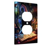 Magic Cat - Placa de cubierta para interruptor de luz, cubierta de tomacorriente, color negro encantado para decoración del hogar, placas de pared termoplásticas, tamaño estándar, salida dúplex
