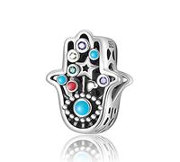 Magic Charms Evil Eye Hamsa Hand Charms 925 Sterling Silver Evil Eye Fátima Bead Pendant Charm para mujer European Snake Dangle Dazzling Charms Bracelet, M-Hamsa Hand