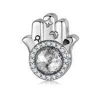 Magic Charms Hamsa Hand Charm para pulsera, 925 Sterling Silver Fatima Lucky Hand Charm para pulsera collar para mujer niña regalo de cumpleaños, piedra de roca