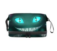 Magic Creepy - Neceser de doble capa con cara de gato malvado para mujeres y niñas, neceser de viaje, bolsa organizadora de maquillaje con compartimento para cepillos, multicolor, 27x15x14