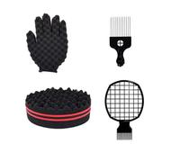 Magic Curl - Juego de esponjas para peluquería y peinado, cepillo afro Twist, púa de metal y peines (negro), duradera para cabello texturizado, ideal para rizos/ondas definidos, calidad de salón de