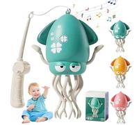 Magic Dancing Octopus Toy,Electric Auto-Avoid Crawling Octopus with Led & Music,Smart-Tentacle Self-Navigating Robotic Pet Toys,For Indoor Play & Sensory Development (Green, +Fishing Rod-1, 1101)