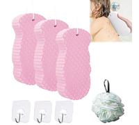 Magic Exfoliating Sponge,Magic Exfoliating Bath Sponge 3D,Magic Super Soft Exfoliating Bath Sponge,Remover Dead Skin, Double-Sided Ultra Soft Fiber Sponges with Bath Ball and Hook (3Pink)