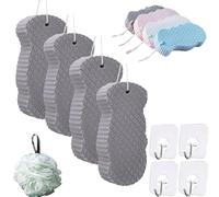 Magic Exfoliating Sponge,Magic Exfoliating Bath Sponge 3D,Magic Super Soft Exfoliating Bath Sponge,Remover Dead Skin, Double-Sided Ultra Soft Fiber Sponges with Bath Ball and Hook (4Gray)
