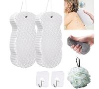 Magic Exfoliating Sponge,Magic Exfoliating Bath Sponge 3D,Magic Super Soft Exfoliating Bath Sponge,Remover Dead Skin, Double-Sided Ultra Soft Fiber Sponges with Bath Ball and Hook (2White)