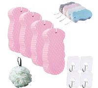 Magic Exfoliating Sponge,Magic Exfoliating Bath Sponge 3D,Magic Super Soft Exfoliating Bath Sponge,Remover Dead Skin, Double-Sided Ultra Soft Fiber Sponges with Bath Ball and Hook (4Pink)