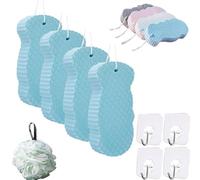 Magic Exfoliating Sponge,Magic Exfoliating Bath Sponge 3D,Magic Super Soft Exfoliating Bath Sponge,Remover Dead Skin, Double-Sided Ultra Soft Fiber Sponges with Bath Ball and Hook (4Blue)