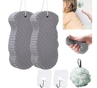 Magic Exfoliating Sponge,Magic Exfoliating Bath Sponge 3D,Magic Super Soft Exfoliating Bath Sponge,Remover Dead Skin, Double-Sided Ultra Soft Fiber Sponges with Bath Ball and Hook (2Gray)