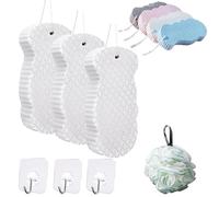 Magic Exfoliating Sponge,Magic Exfoliating Bath Sponge 3D,Magic Super Soft Exfoliating Bath Sponge,Remover Dead Skin, Double-Sided Ultra Soft Fiber Sponges with Bath Ball and Hook (3White)