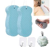 Magic Exfoliating Sponge,Magic Exfoliating Bath Sponge 3D,Magic Super Soft Exfoliating Bath Sponge,Remover Dead Skin, Double-Sided Ultra Soft Fiber Sponges with Bath Ball and Hook (2Blue)