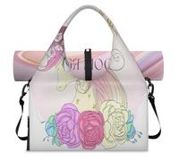 Magic Flower Unicorn - Bolsa deportiva de lona para mujeres y hombres, bolsa de fin de semana con compartimento para zapatos, bolsa de hombro para yoga, gimnasio, viajes, color, L, Organizador de