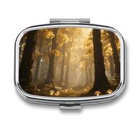 Magic Forest - Pastillero organizador de pastillas de viaje con 2 compartimentos semanales con espejo, contenedor de medicamentos para un día, organizador de medicamentos para bolso, bolsillo o